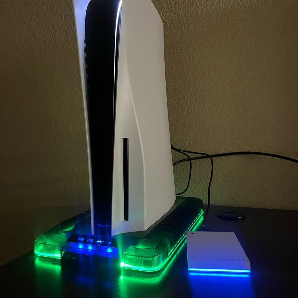 Sony Console in White with Green and Blue Accents